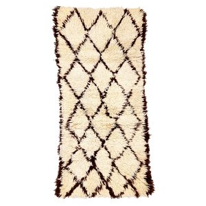 Afra- Geometric Vintage Brown & white  Wool Beniourain 2x5 Rug