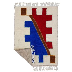 Zahra - Abstract Vintage Blue & Red Wool Beniourain 5x7 Rug