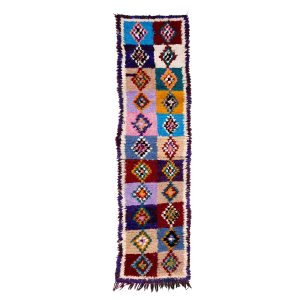 Amazigha - Geometric Vintage 2x8 Cotton Purple Boucherouite Rug