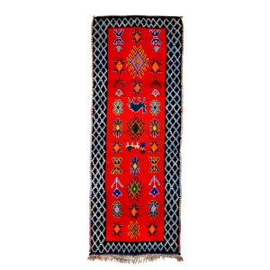 Taswit - Abstract Vintage Red  Wool Beniourain 3x9 Rug