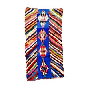 Nuzha - Geometric Vintage 4x8 Blue       Cotton Boucherouite Rug