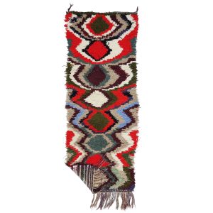 Tifrin- Abstract Vintage 2x6 Red Boucherouite  Area Rug