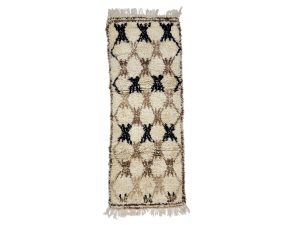 Imess- Geometric Vintage Brown & white  Wool Beniourain 2x6 Rug
