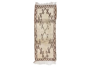 Louna- Geometric Vintage Brown & white  Wool Beniourain 2x6 Rug