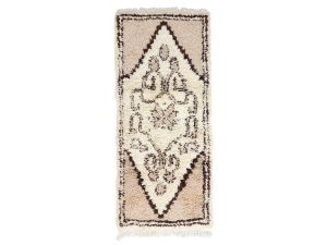 Aylen- Geometric Vintage Brown & white  Wool Beniourain 2x6 Rug