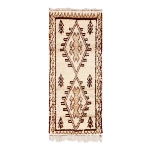 Tanmirt - Geometric Vintage Brown & white  Wool Beniourain 2x6 Rug