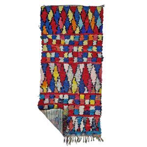 Igmir- Geometric Vintage 3x6 Red & Blue Cotton Boucherouite Rug